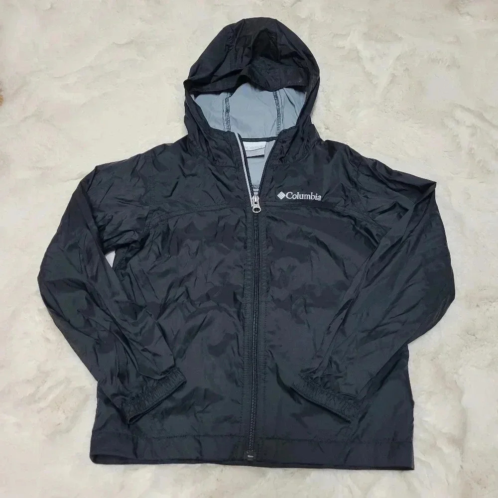 Columbia Unisex Youth Kids Sz XS (6-7) Black Hooded Windbreaker Raincoat
